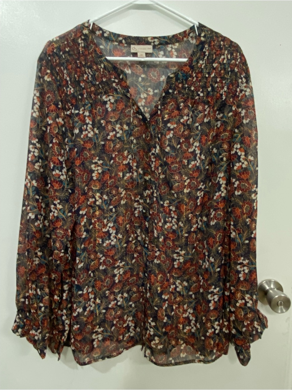DB established 1962 blouse with multicolored floral print, size 3X